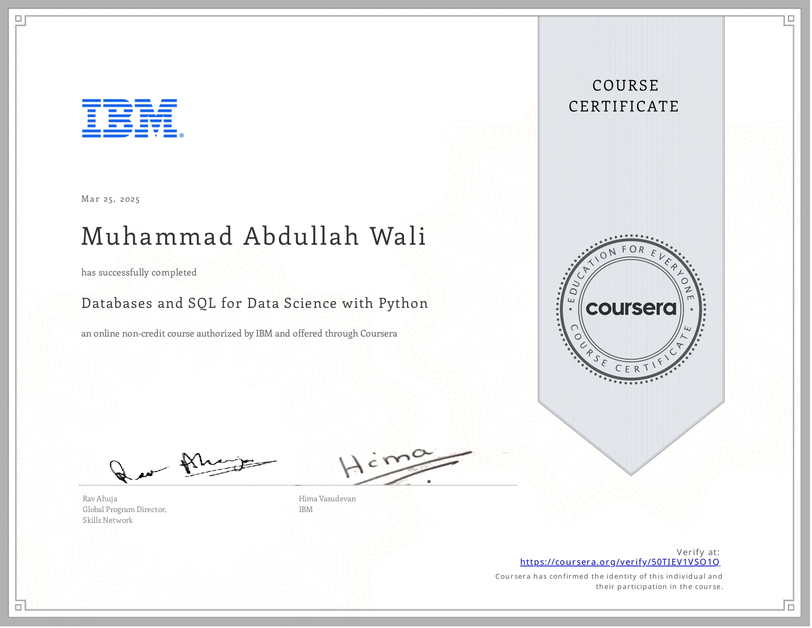 Databases and SQL for Data Science with Python